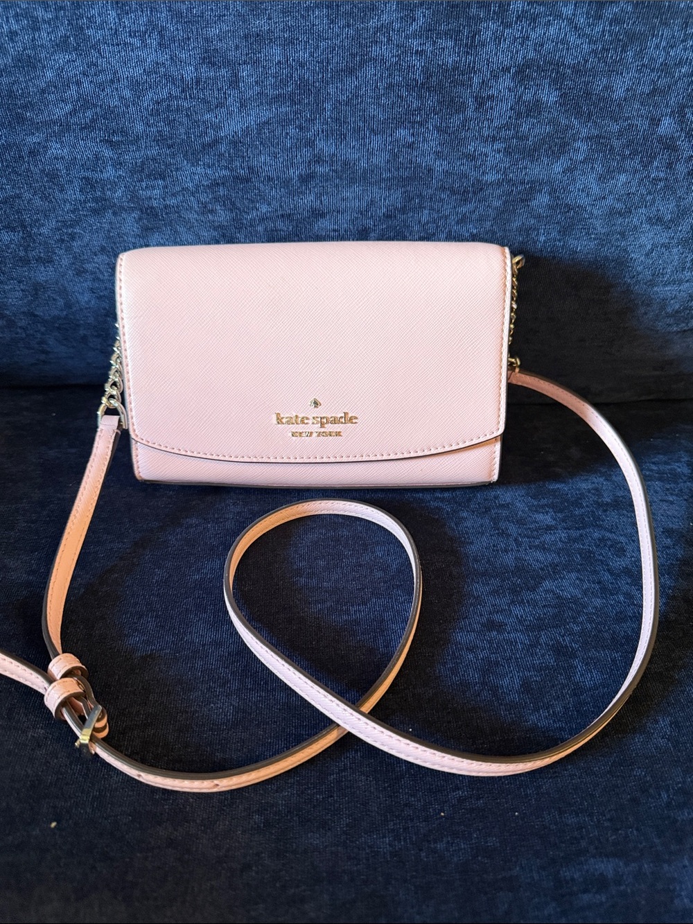 kate spade blush pink crossbody bag with gold-tone logo